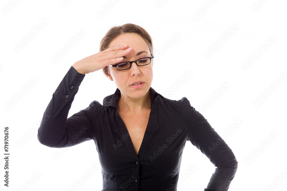 model isolated on plain background ashamed hiding face in hand model isolated on plain background ashamed hiding face in hand