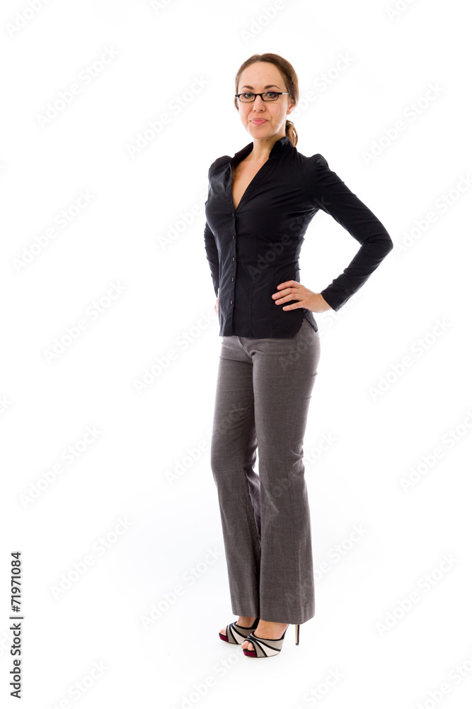 model isolated on plain background pround confident hands on hip model isolated on plain background pround confident hands on hip