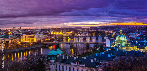 Bridges in Prague over the river at sunset