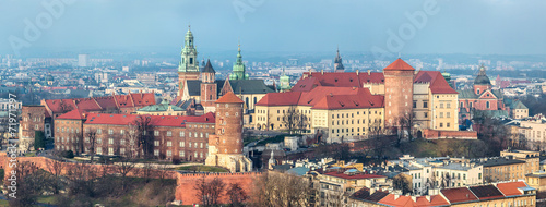 Cracow skyline with aerial view of historic royal Wawel Castle a #71971297