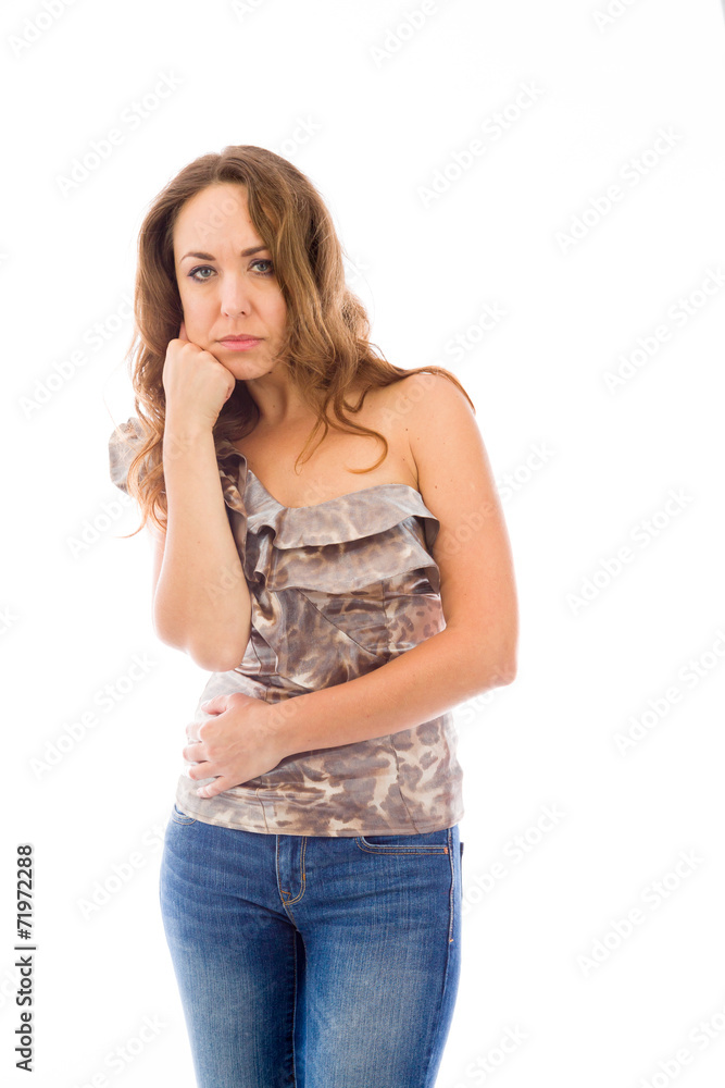model isolated on plain background bored upset model isolated on plain background bored upset