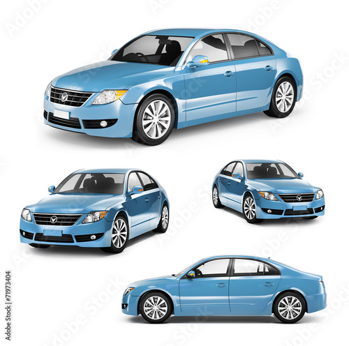 Image of a Blue Car on Different Positions photo