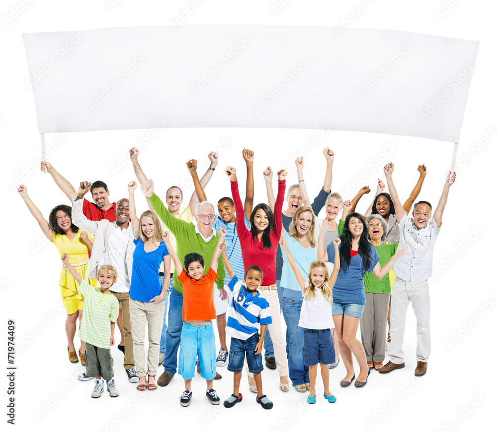 Obraz premium Casual People With Children Raising Their Arms