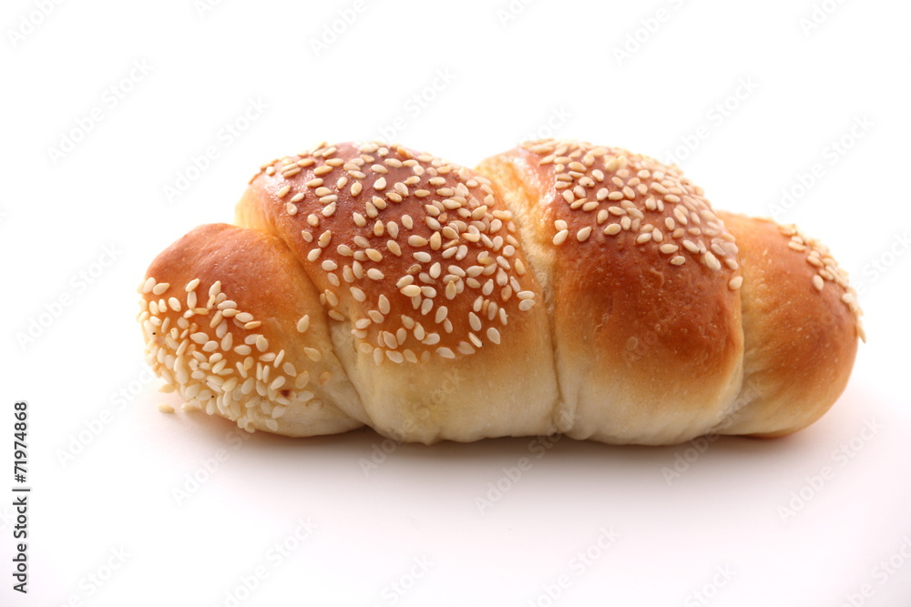 bread with sesame on white background.