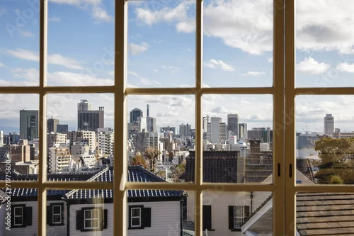 Fototapeta widok miasta z okna