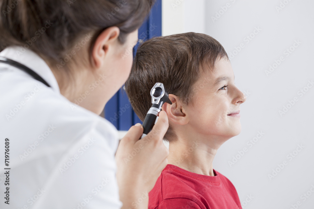 Otolaryngologist using otoscope Otolaryngologist using otoscope