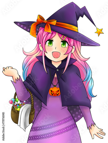 Pretty witch of Halloween in Japanese manga style, create by vec