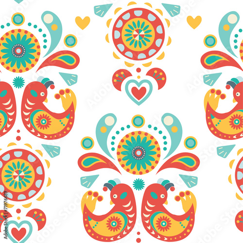 Seamless Colorful ornament with birds
