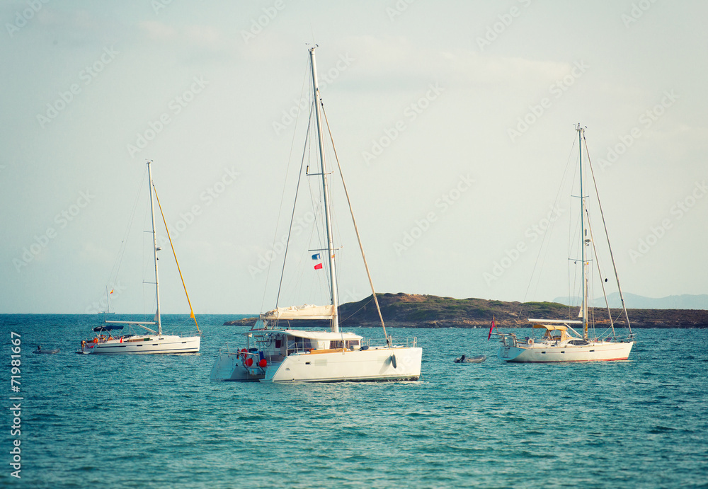 Yachts in the bay at anchor.