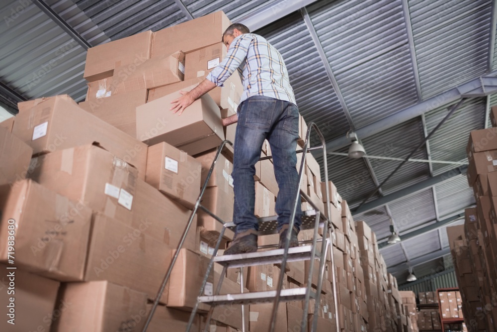 Warehouse worker loading up pallet Warehouse worker loading up pallet