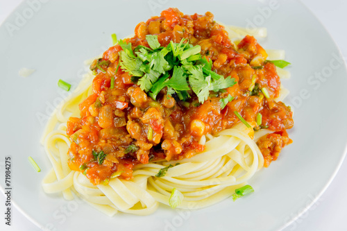 Spaghetti with minced pork and tomato sauce
