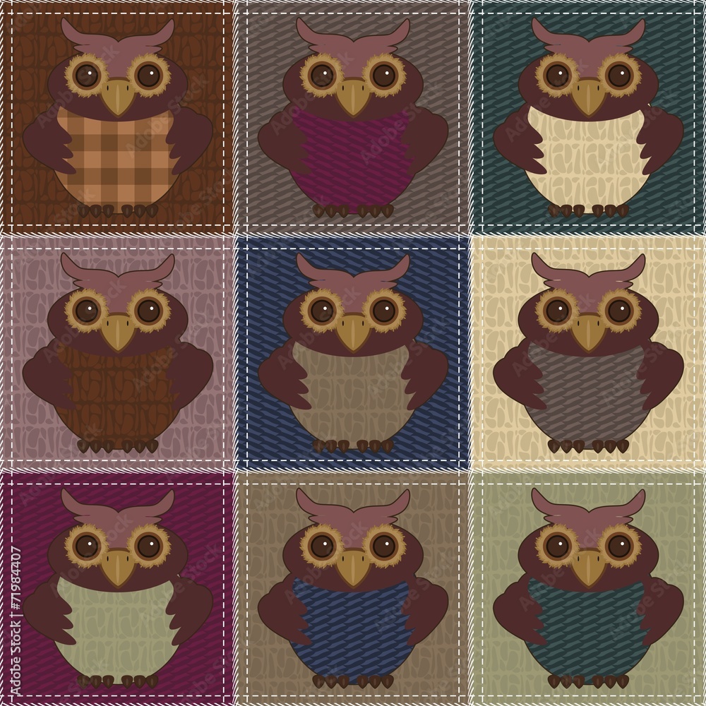 patchwork background with owls patchwork background with owls
