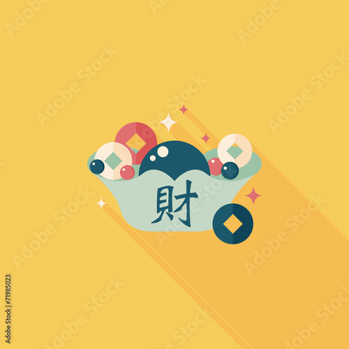 Chinese New Year flat icon with long shadow,eps10, Gold ingot wi
