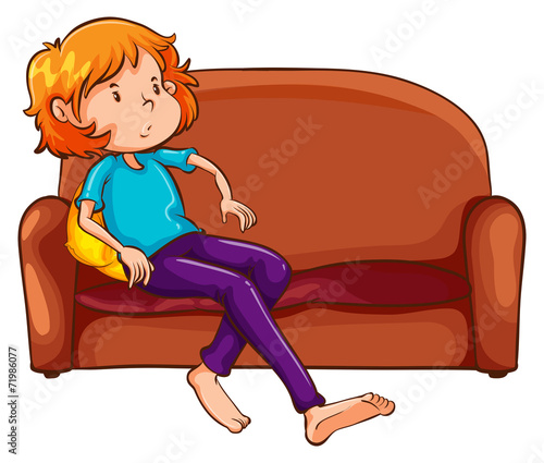 A woman resting at the sofa