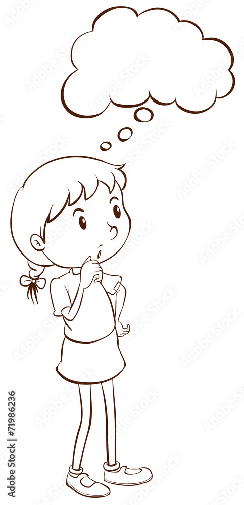 A plain sketch of a young girl thinking A plain sketch of a young girl thinking