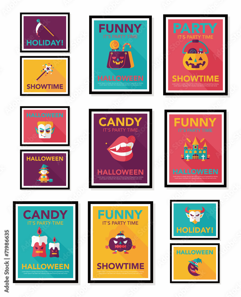 Halloween poster banner design flat background set, eps10