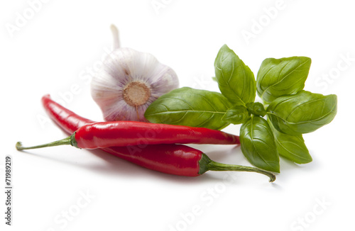 Cuadro en lienzo aromates piments ail et basilic