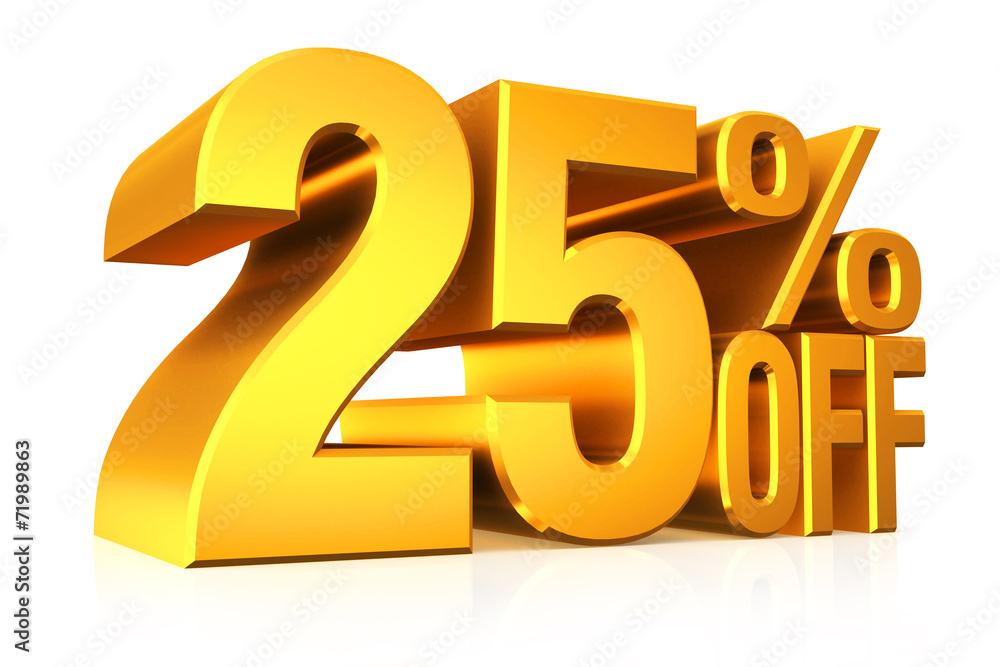 3D render gold text 25 percent off. 3D render gold text 25 percent off.