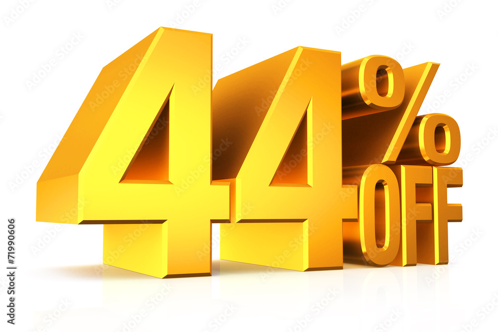3D render gold text 44 percent off. 3D render gold text 44 percent off.