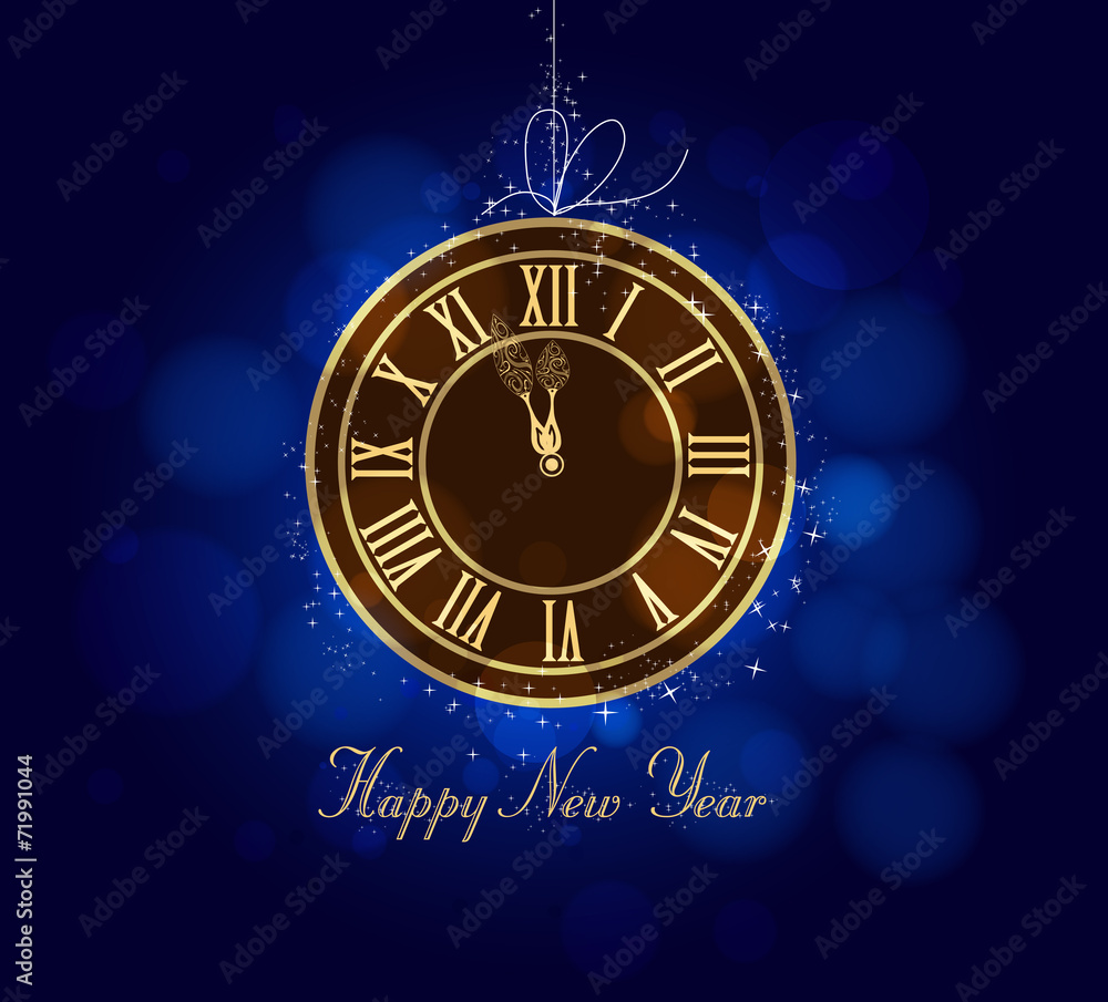 happy new year background gold clock