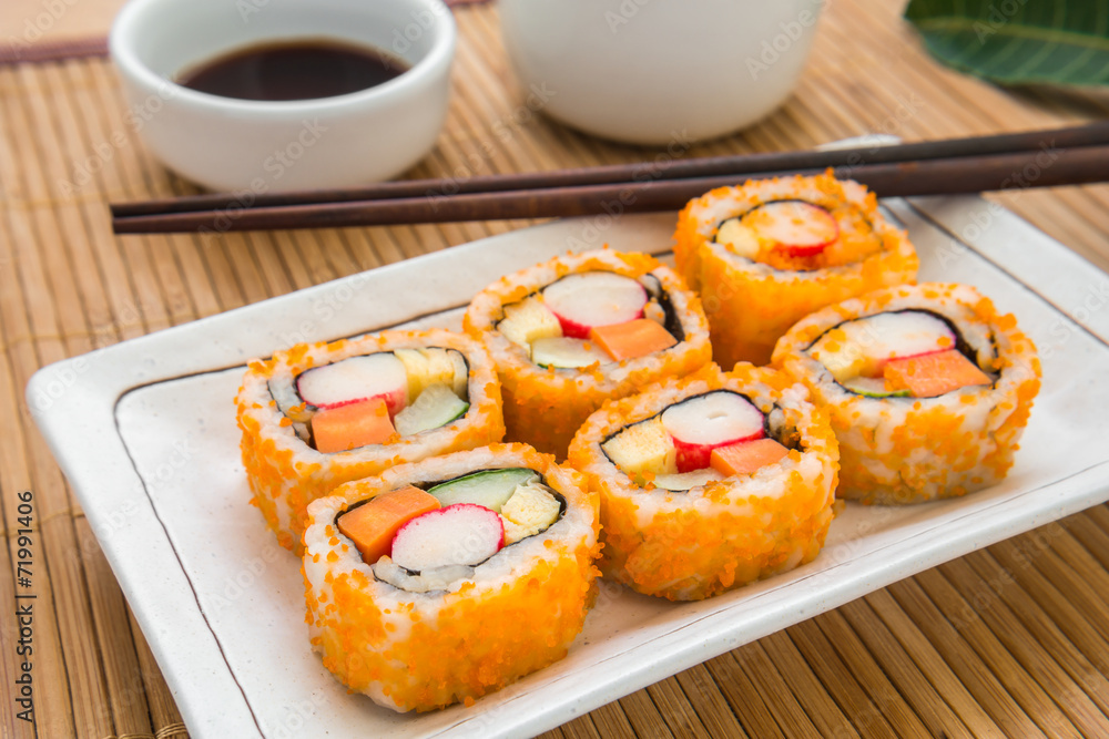 Sushi roll on plate