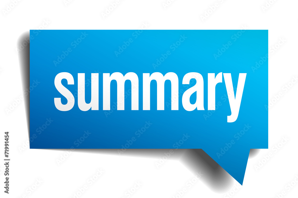 summary blue 3d realistic paper speech bubble summary blue 3d realistic paper speech bubble