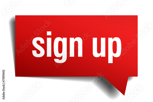 sign up red 3d realistic paper speech bubble