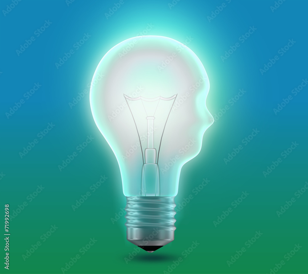 glowing bulb in the form of a silhouette head. glowing bulb in the form of a silhouette head.