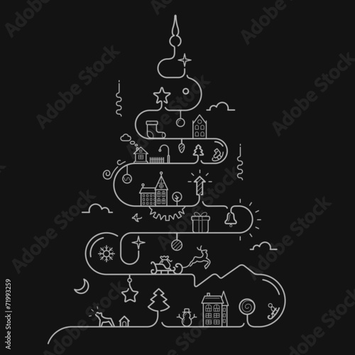 Abstract Christmas tree in line style