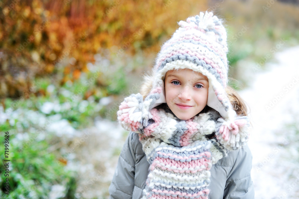 Portrait of adorable girl outdoor in winter park Portrait of adorable girl outdoor in winter park