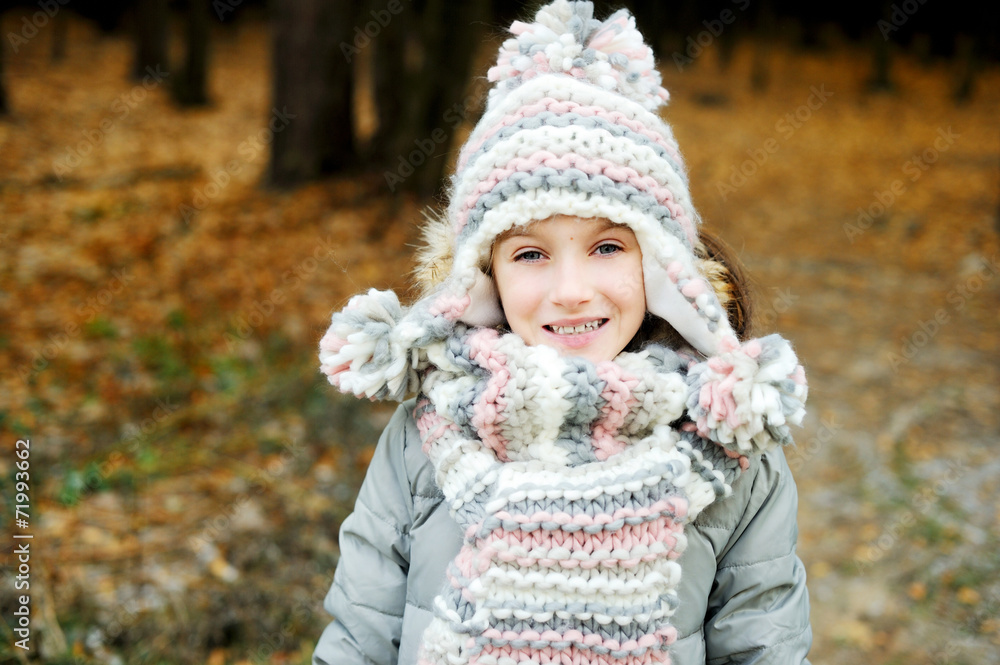 Portrait of adorable girl outdoor in winter park Portrait of adorable girl outdoor in winter park