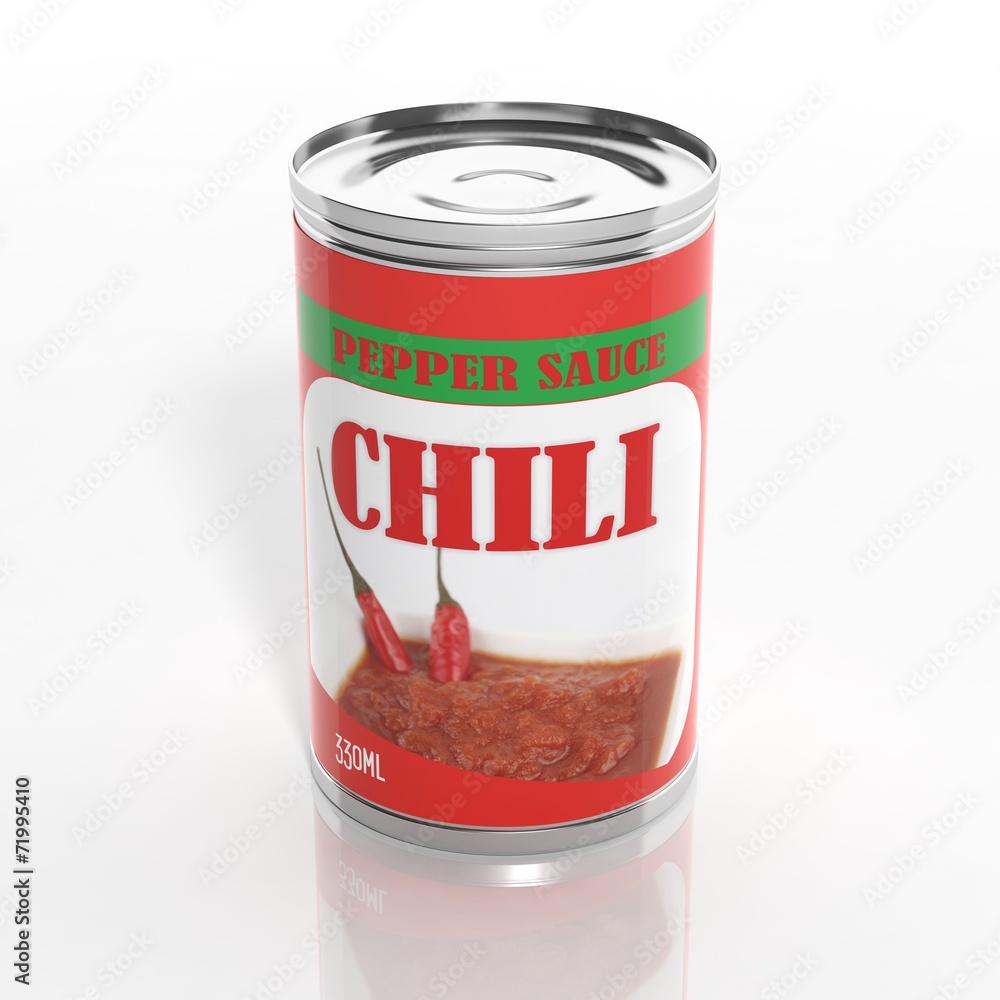 3D chili sauce metallic can isolated on white 3D chili sauce metallic can isolated on white
