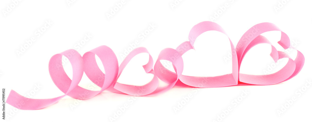 Heart shaped pink paper ribbon isolated on white Heart shaped pink paper ribbon isolated on white