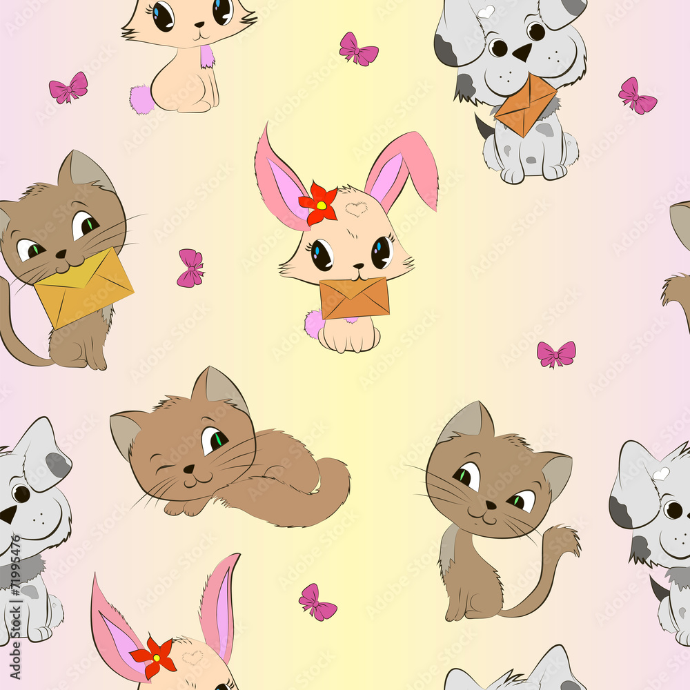 Cute animals seamless pattern. With cats, dogs and bunnies. Cute animals seamless pattern. With cats, dogs and bunnies.