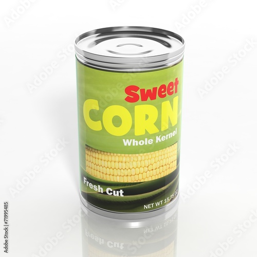 3D corn metallic can isolated on white