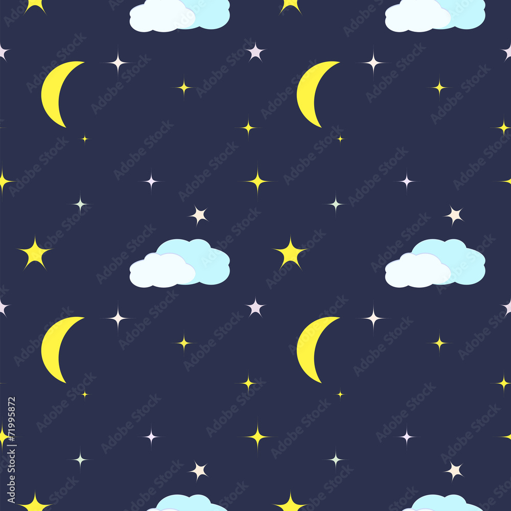 Seamless Pattern with night sky, moon and stars Seamless Pattern with night sky, moon and stars