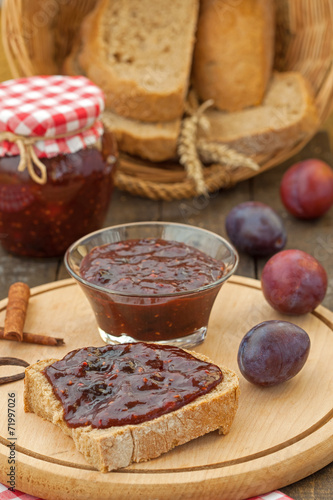 Plum jam with fresh ripe plums