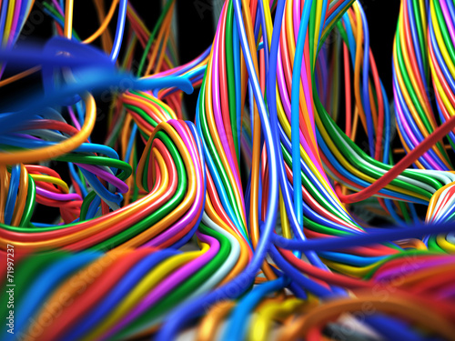 Colorful cables. Abstract Technology 3d illustration