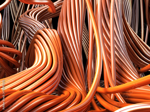 Closeup copper cables. Technology 3d illustration