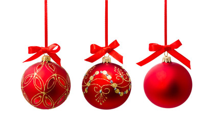 Hunging red christmas ball isolated
