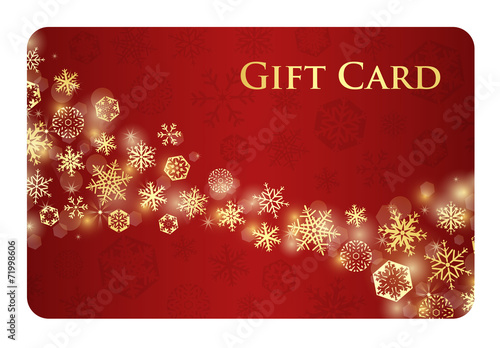 Exclusive red christmas gift card with golden snowflakes