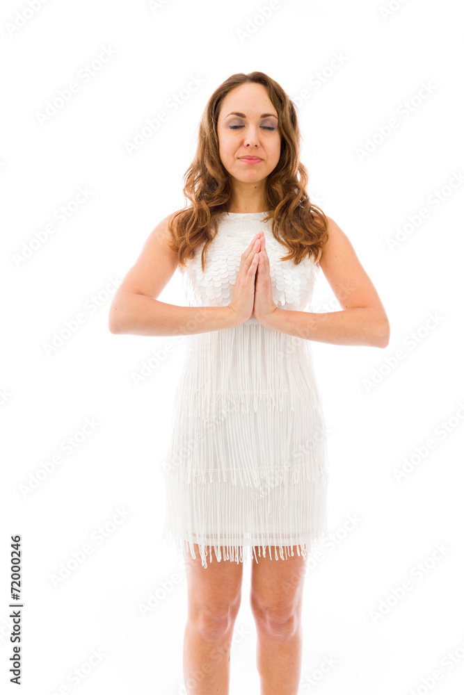 model isolated on plain background praying wishing model isolated on plain background praying wishing
