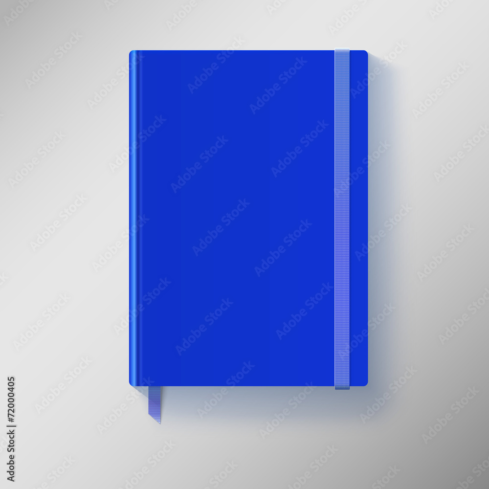 Blue copybook with elastic band and bookmark. Blue copybook with elastic band and bookmark.