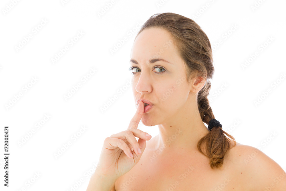 model isolated with finger on lips secret model isolated with finger on lips secret