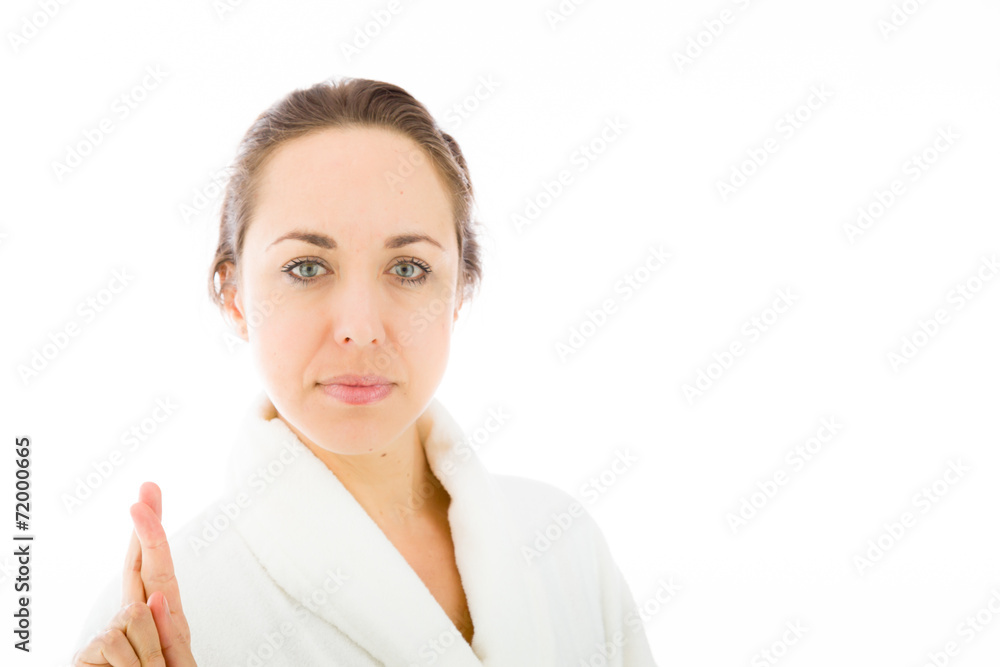 model isolated with fingers crossed for luck model isolated with fingers crossed for luck
