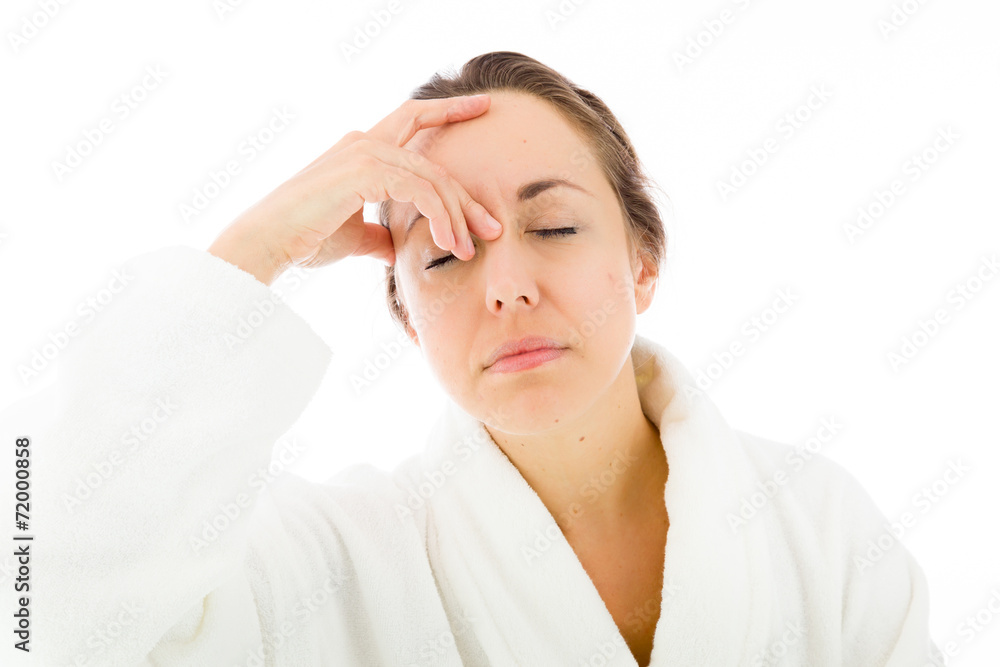 model isolated on plain background confused headache model isolated on plain background confused headache
