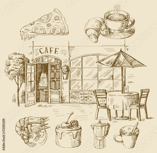hand drawn cafe