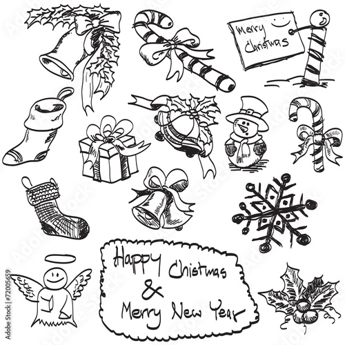 hand drawn of christmas set