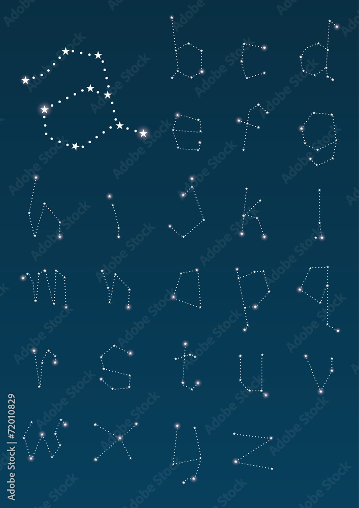 Fototapeta premium Vector of alphabets in constellations and star shape.