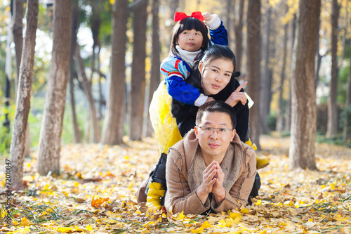 happy family togetherness portrait in forest  father mother and